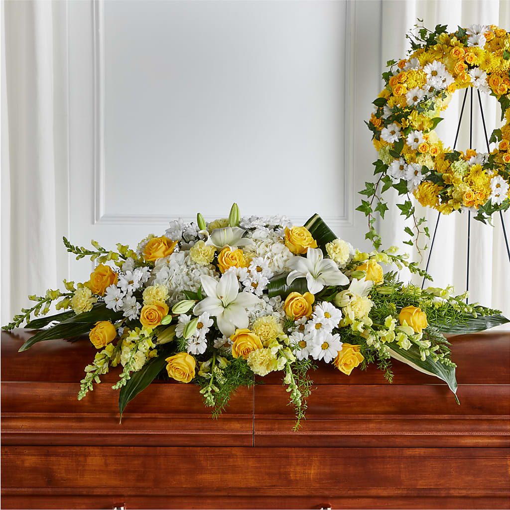Golden Harmony Casket Spray – Grimm-kruse-brix Florist Inc, Saint Louis MO